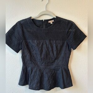 GAP Black Peplum Short Sleeve Blouse